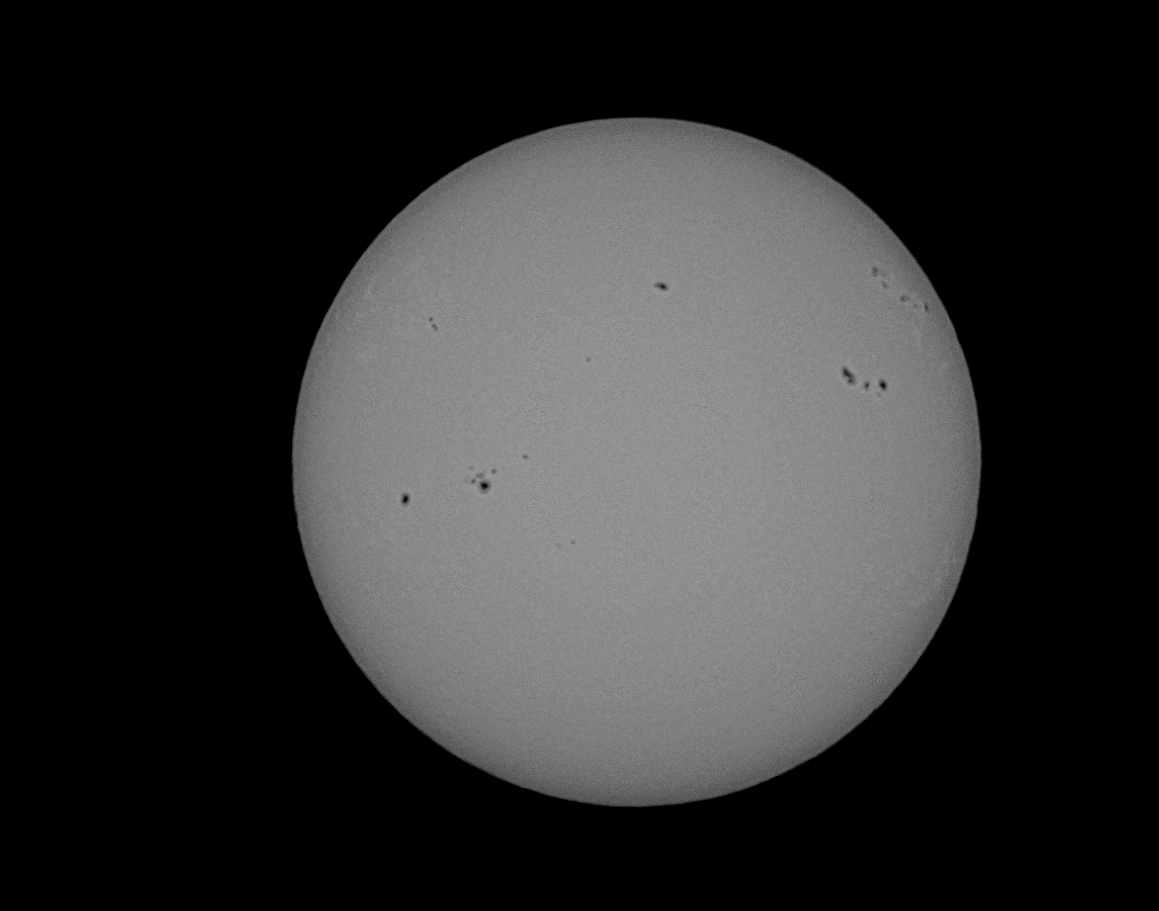 Newton D=8'' / Solarfilter 8'' / Okularprojektion auf Nikon D5000 / ISO Lo 0.7 / Exp. 1/3200       